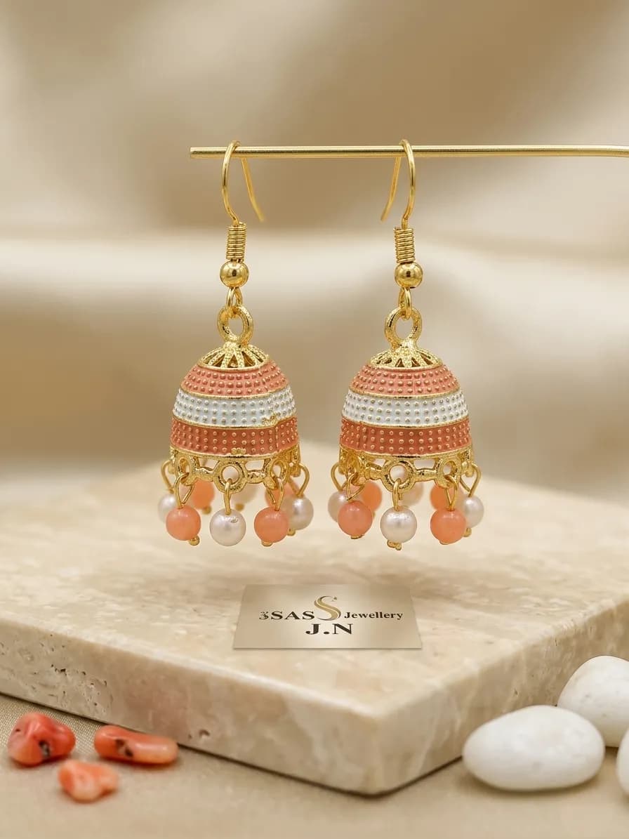 Gold Plated Funky Jhumka Earrings for Women Multicolor