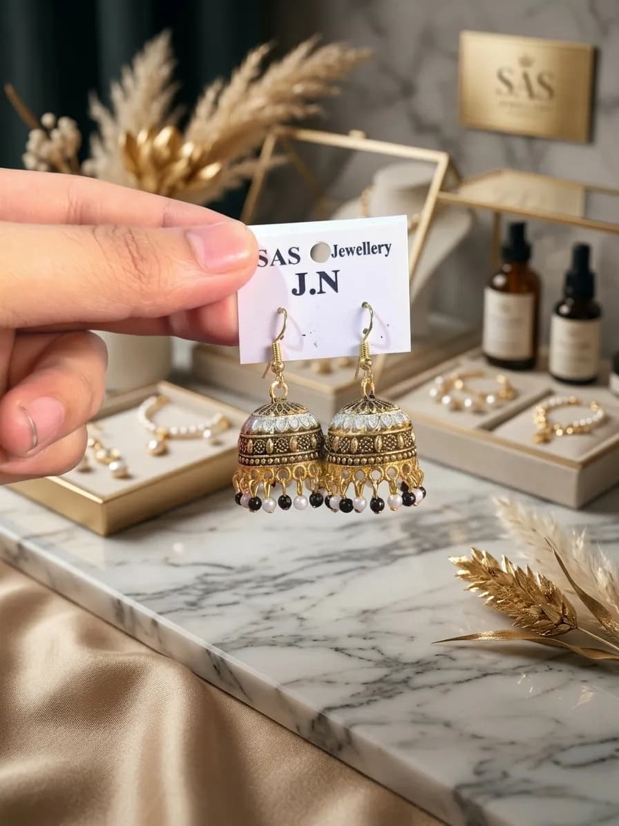Gold Plated Jhumka Earrings for Women Multicolor 2 Pcs