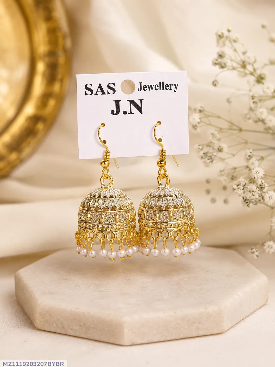 Gold Plated Crystal Jhumka Earrings for Women 2 Pcs