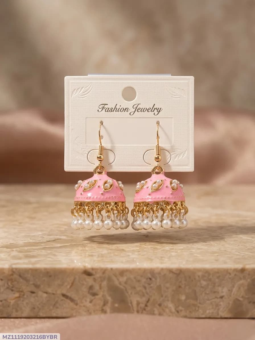 Women Funky Gold Plated Crystal Earrings Multicolor 2 Pcs