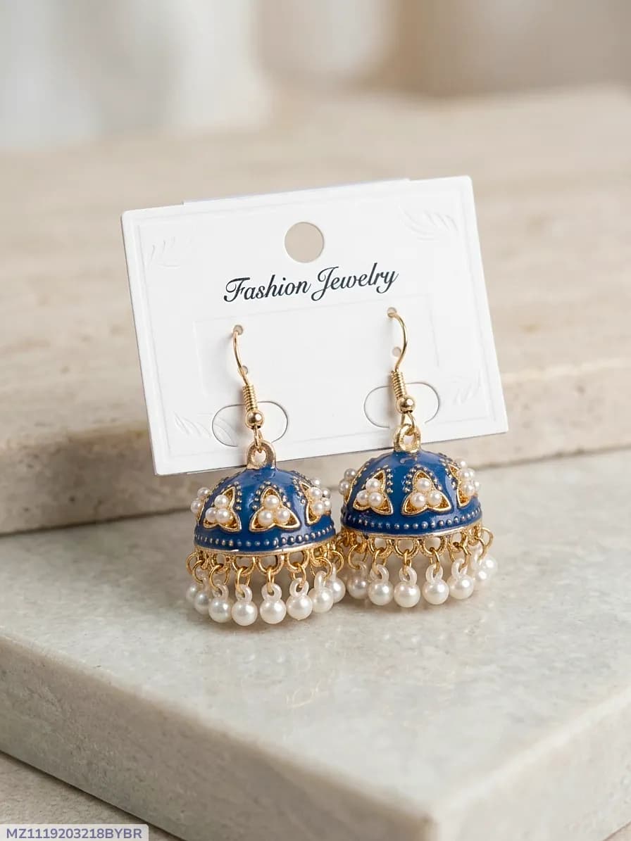 Women Funky Jhumka Earrings Gold Plated Multicolor 2 Pcs