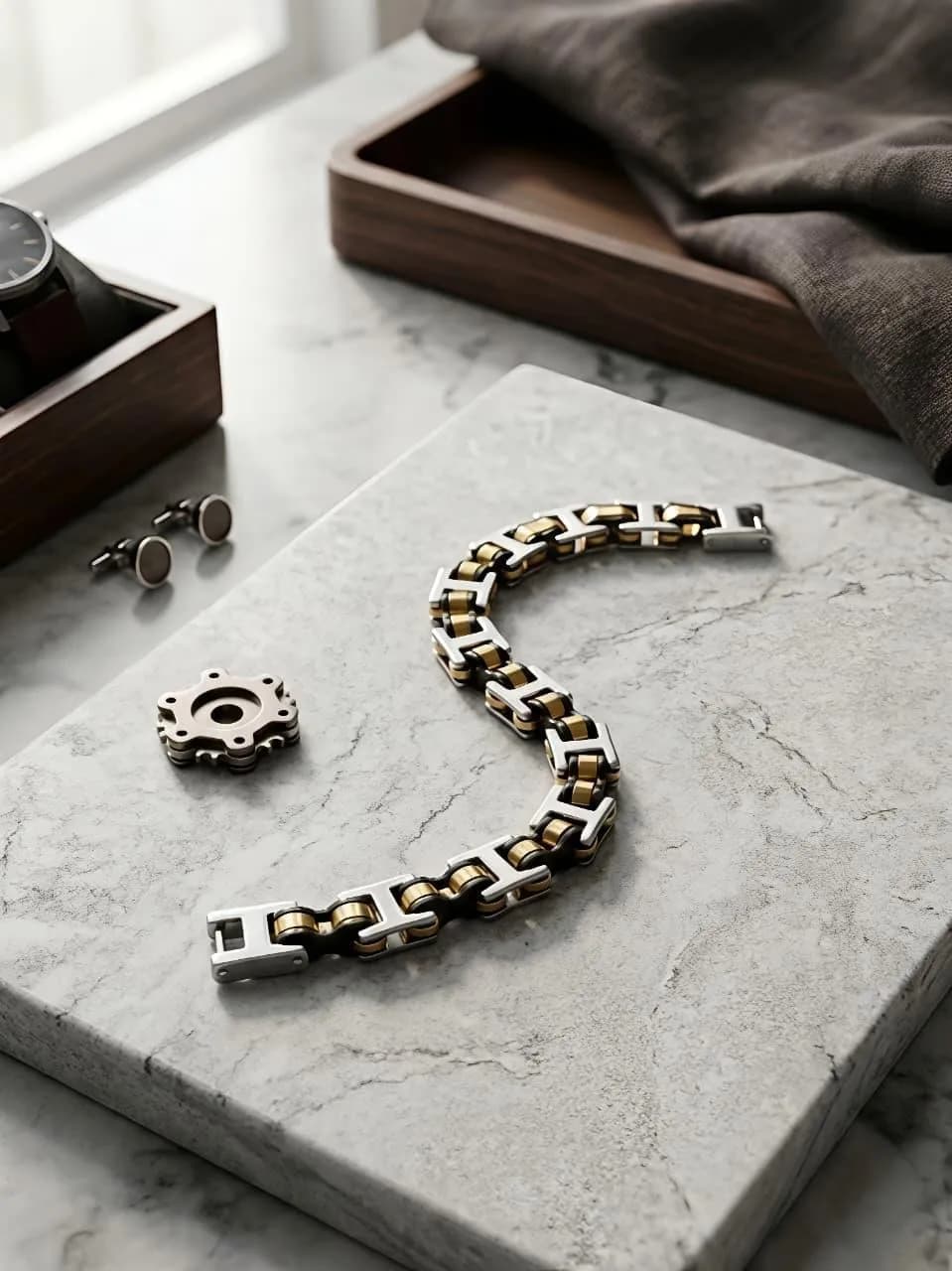 Men Funky Stainless Steel Bracelet Set Silver Plated