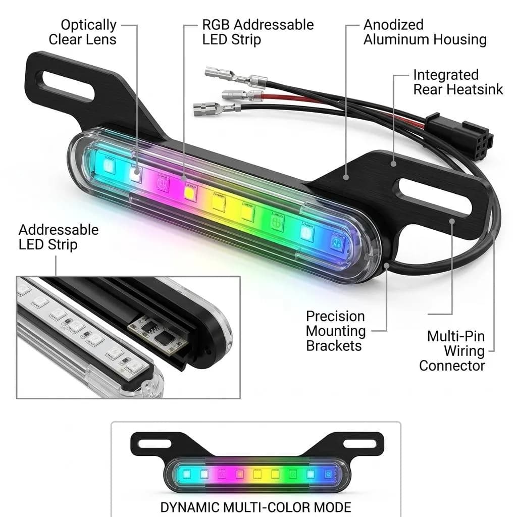 Motorcycle LED Light Bar RGB Multi Color Anodized Aluminum