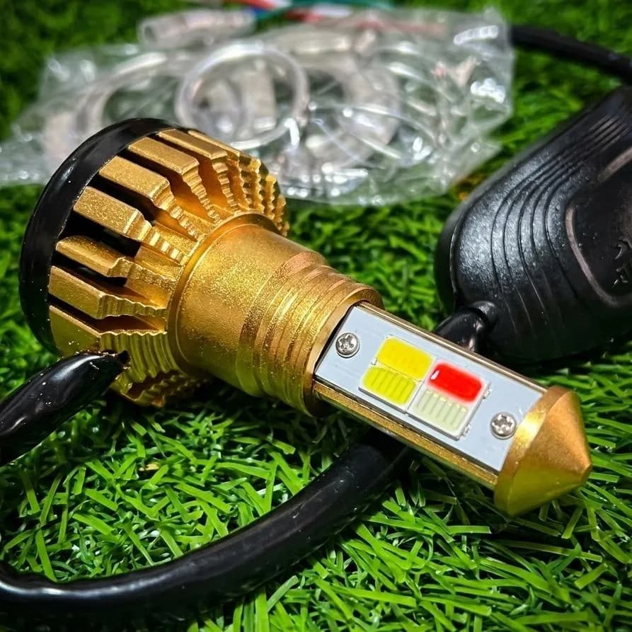 LED Headlight for Motorcycle - Bright, Durable, Gold Black
