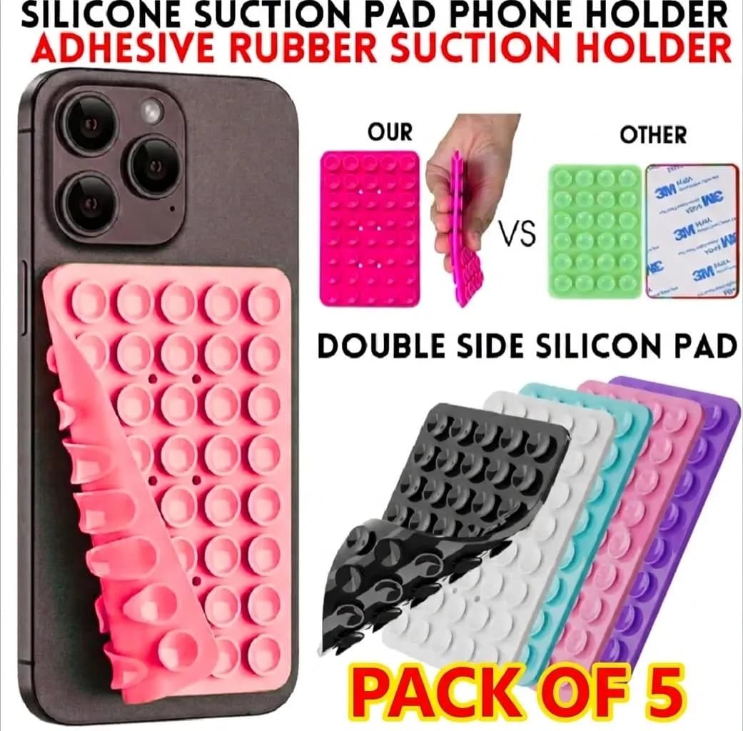 Double Side Silicone Suction Pad Holder Pack of 5 Black