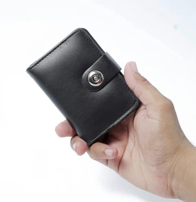 Black Leather Wallet for Men Compact Secure Closure