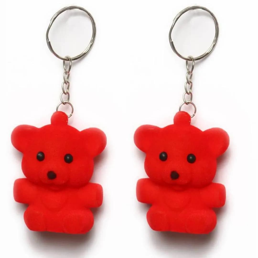 Red Teddy Bear Keychains 2 Pcs ABS Plastic
