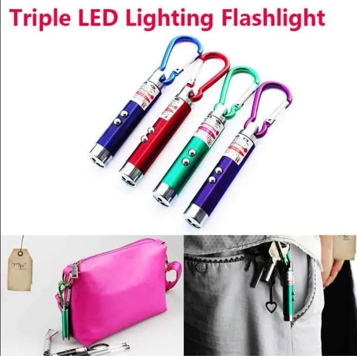 Triple LED Laser Flashlight Keychain 2 Pcs Multicolor