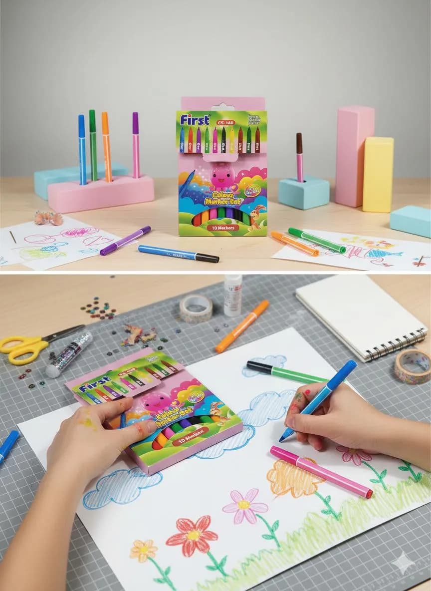 10 Pcs Multicolor Markers Set for Kids Art School Party Use ABS Plastic