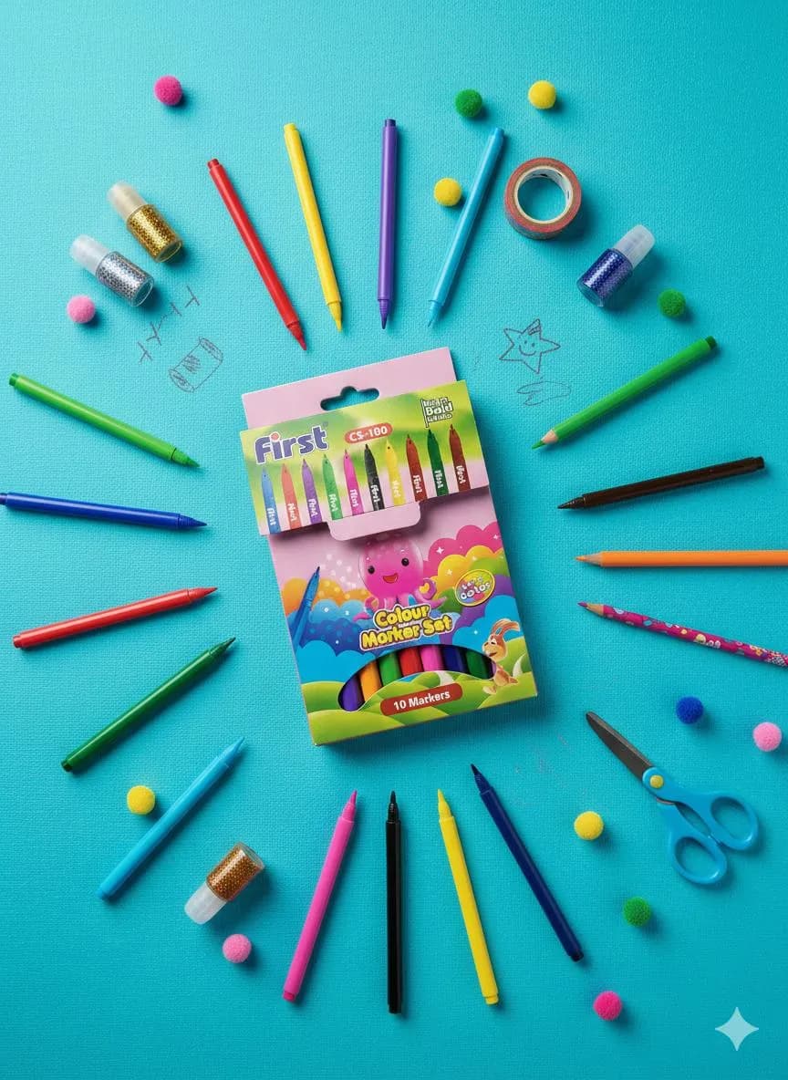 10 Pcs Multicolor Markers Set for Kids Art School Party Use ABS Plastic
