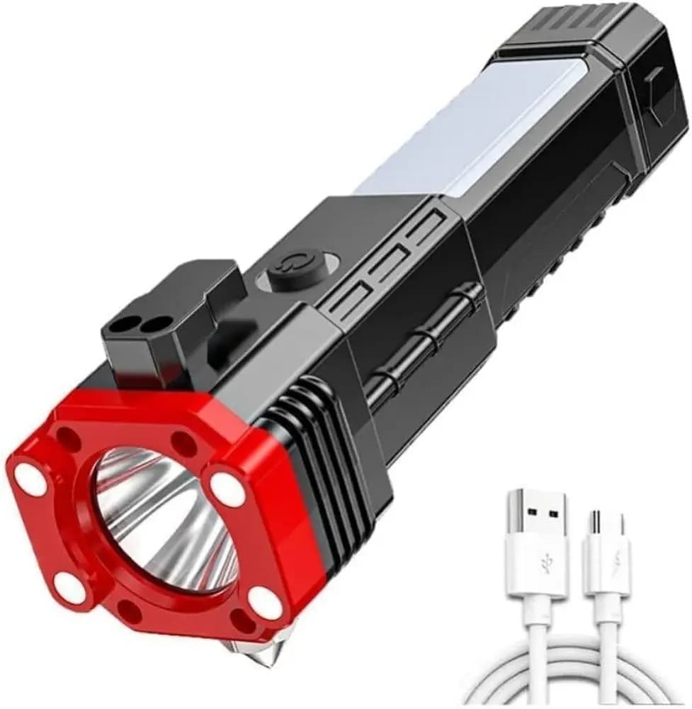 Rechargeable LED Torch Light Black Red ABS Plastic