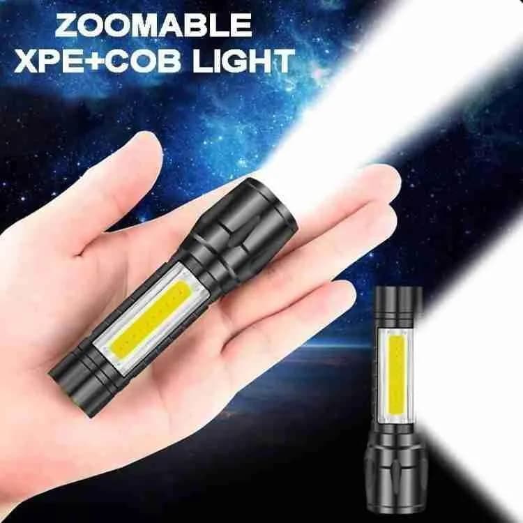 Rechargeable XPE+COB Flashlight Black ABS