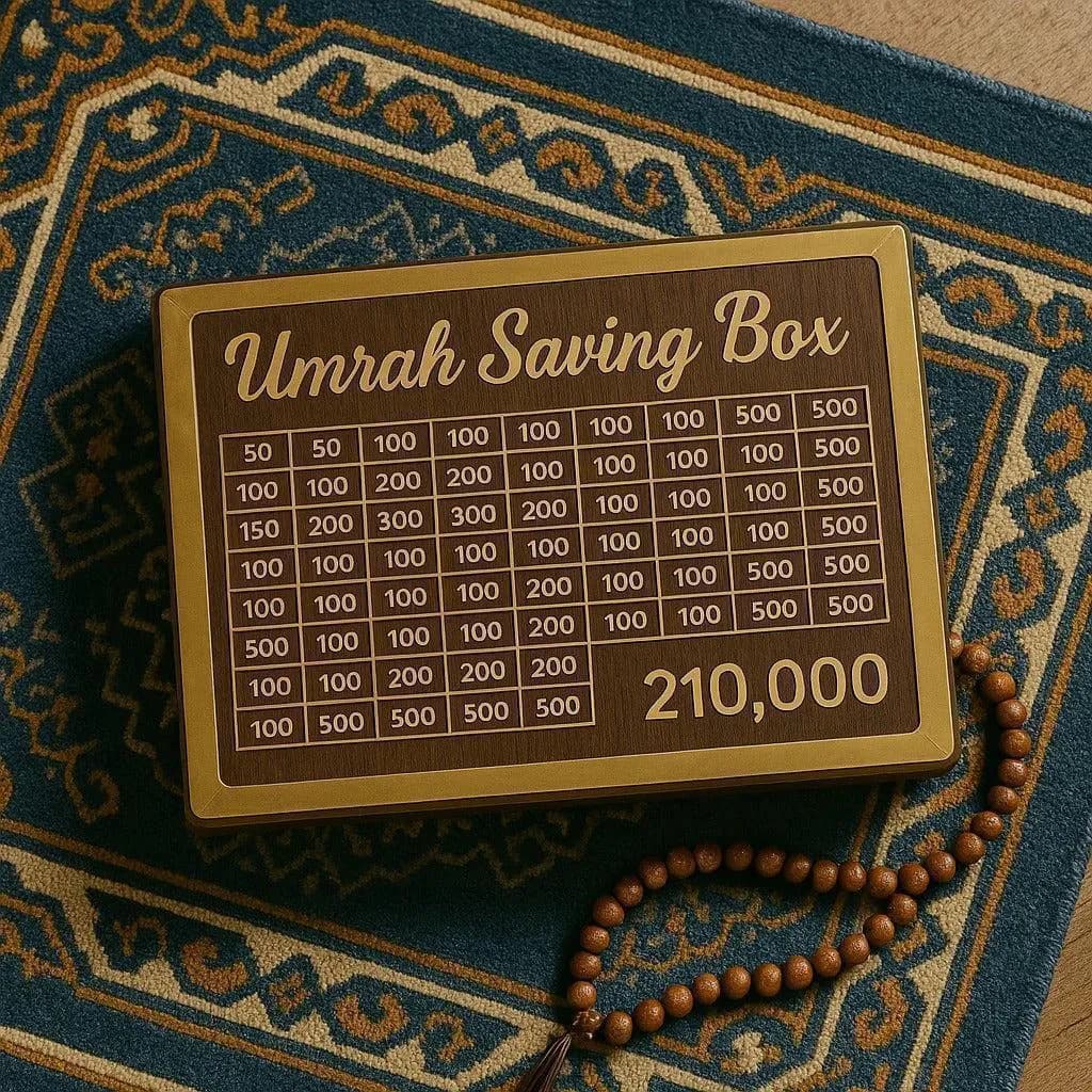 Umrah Saving Box Wood Multicolor 5-in-1 Islamic