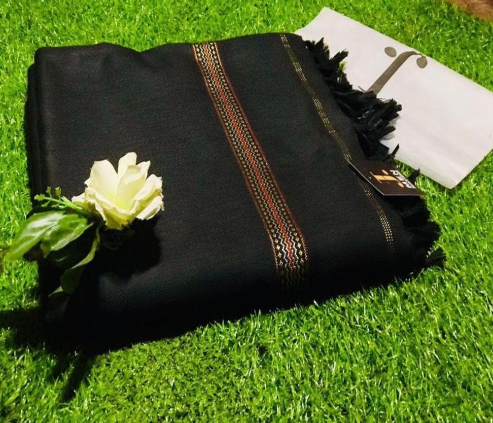 Black Wool Men's Shawl with Fringe for Shaadi Party Wear