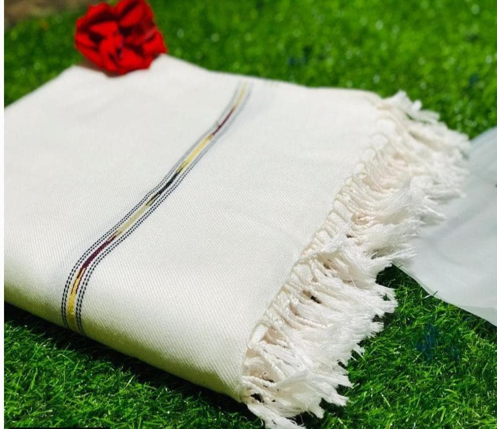 Men's Wool Plain Off White Shawl 2.5 Yards
