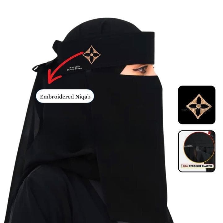 Black Chiffon Niqab with Embroidery 12x10 Inch