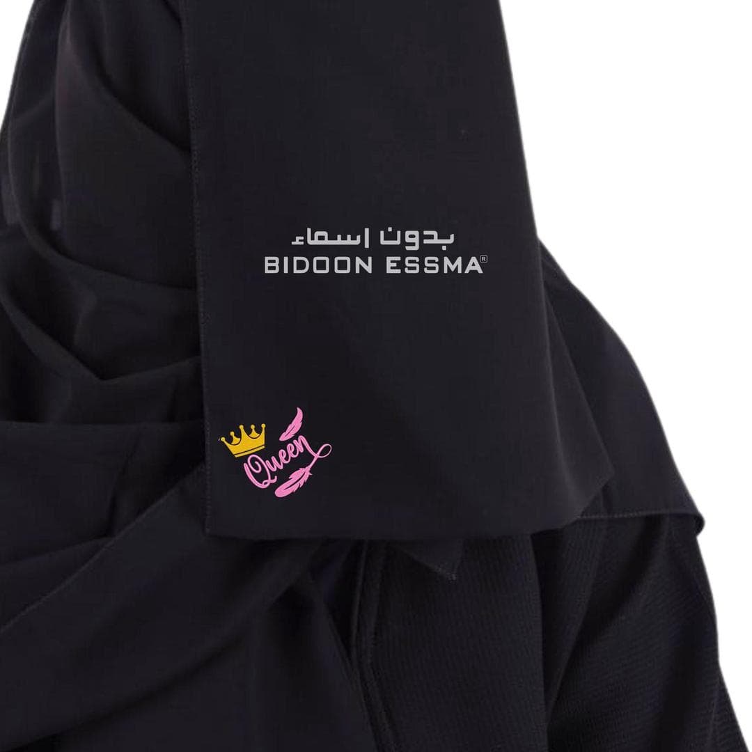 Black Chiffon Niqab with Pink Queen Embroidery