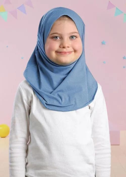 Light Blue Cotton Jersey Hijab for Girls Cap