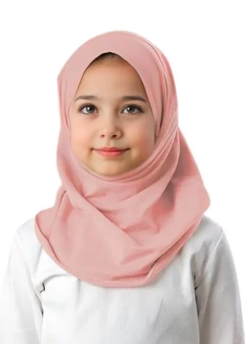 Pink Cotton Jersey Hijab for Girls Age 2-10 with Cap