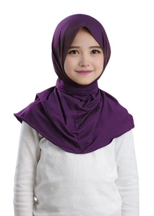 Purple Jersey Hijab for Girls with Snap Closure