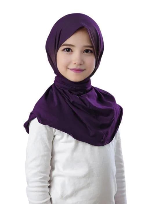 Purple Jersey Hijab for Girls with Snap Closure