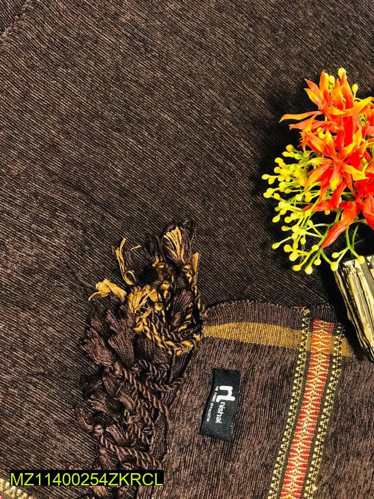 Men Velvet Shawl Dark Brown with Fringes