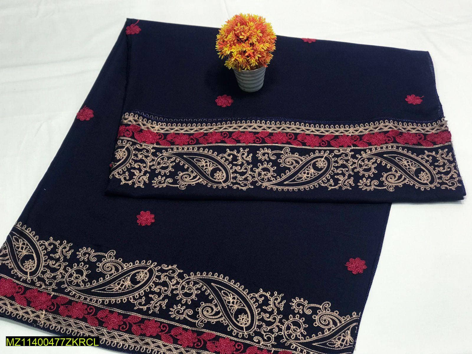 Swiss Embroidered Navy Shawl for Women Winter Warmth