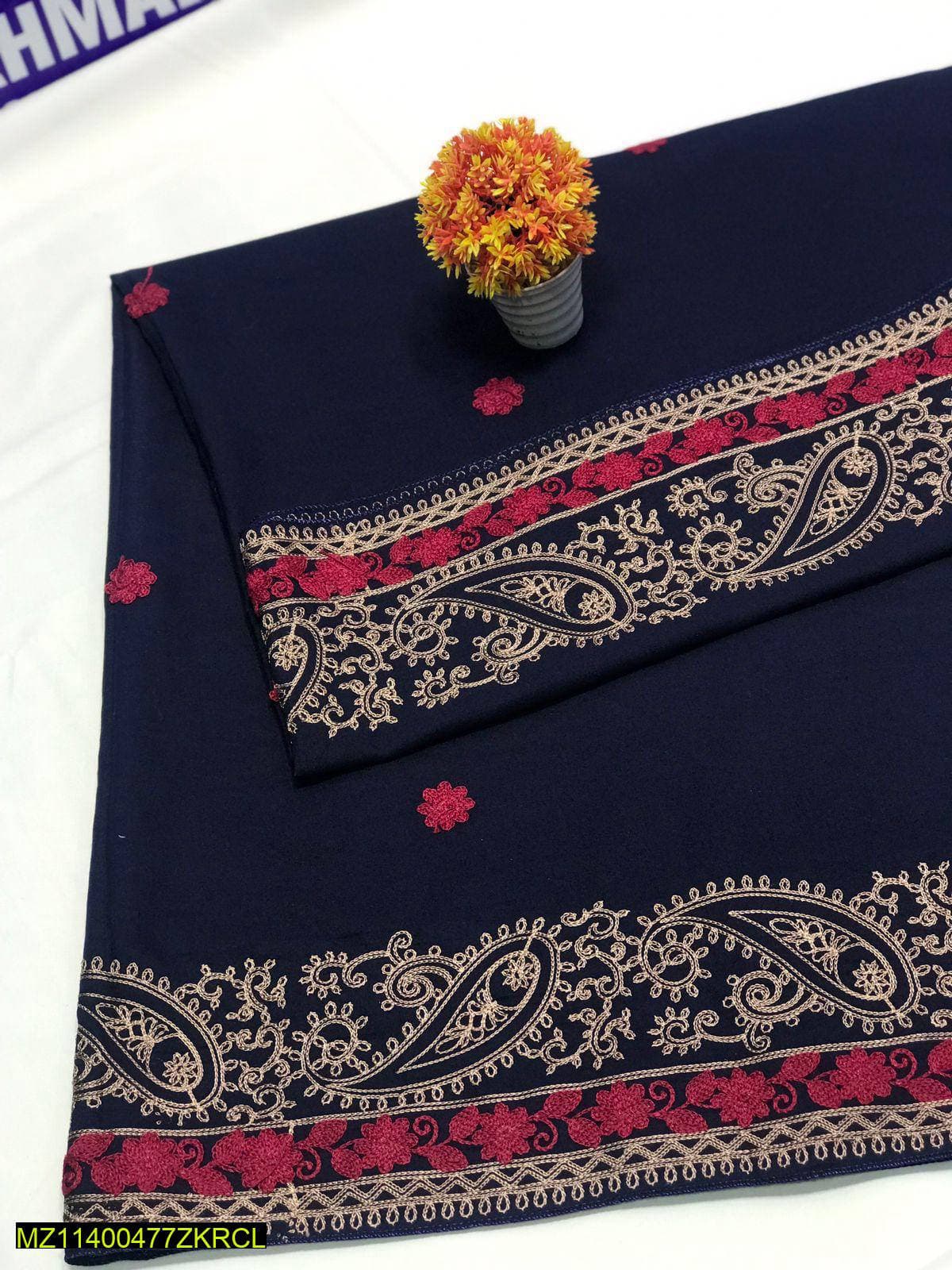 Swiss Embroidered Navy Shawl for Women Winter Warmth