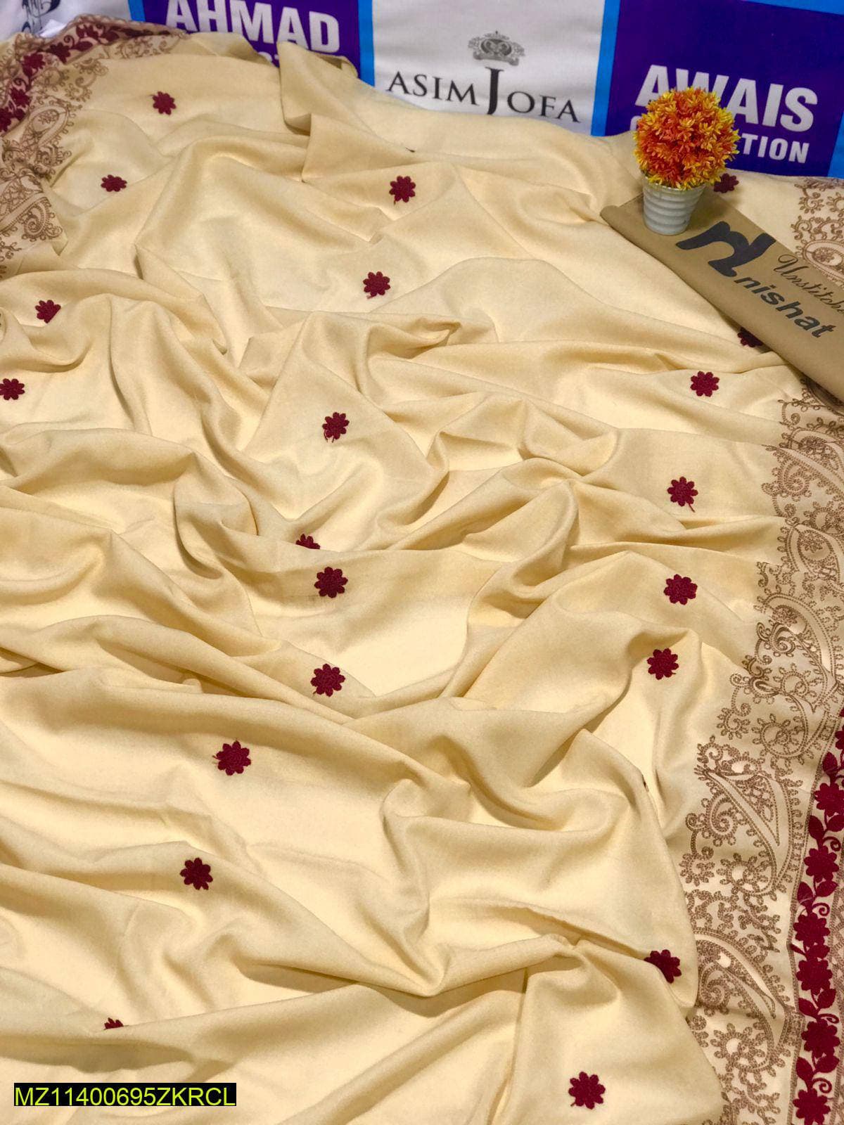 Cream Tilla Embroidered Swiss Lawn Shawl for Weddings Eid