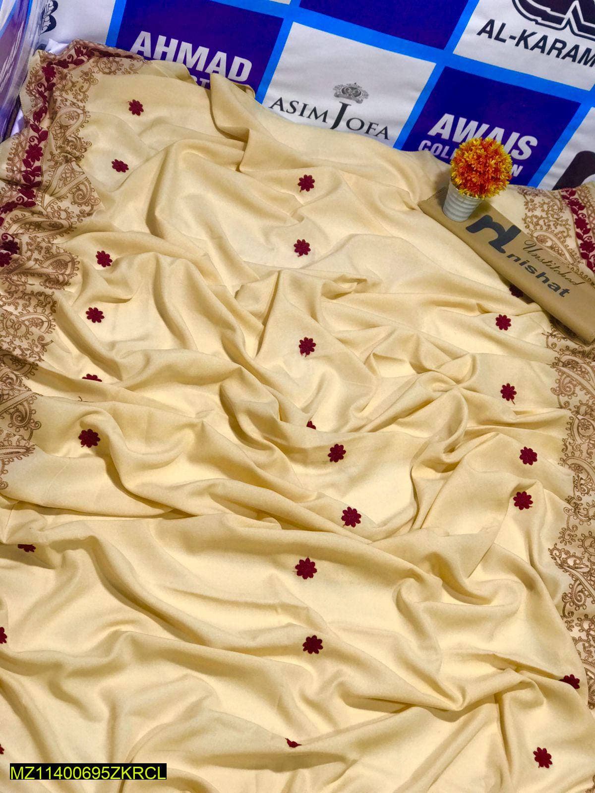 Cream Tilla Embroidered Swiss Lawn Shawl for Weddings Eid