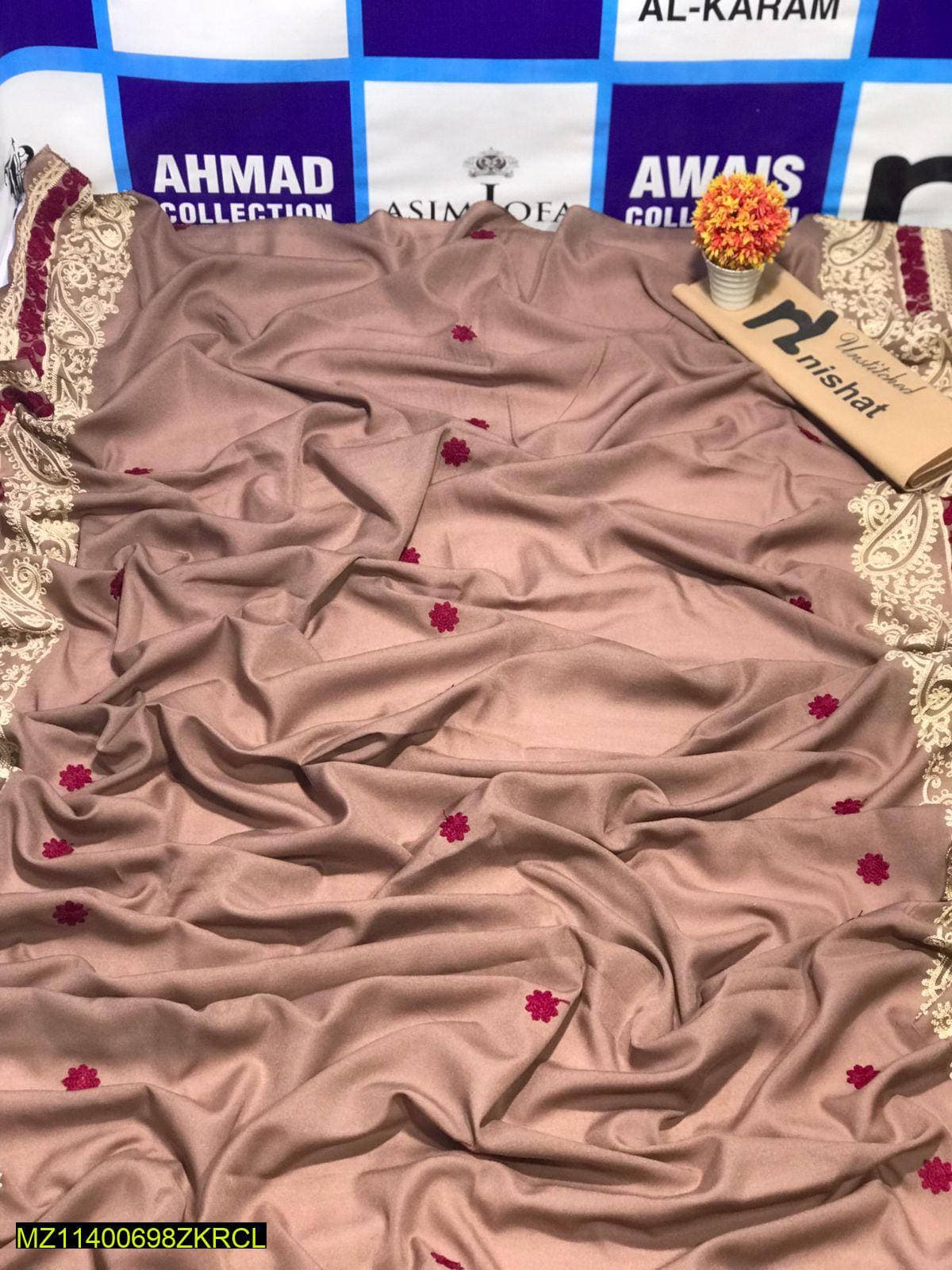 Brown Swiss Lawn Shawl with Tilla Embroidery for Women