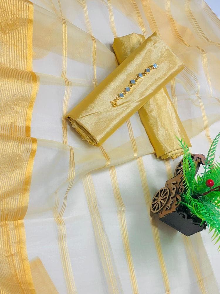 Premium Quality Chamki Kattan Suit with Golden Organza Dupatta