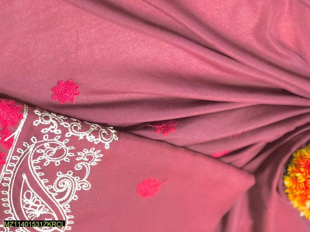 Maroon Swiss Lawn Shawl with White Paisley & Pink Floral Embroidery