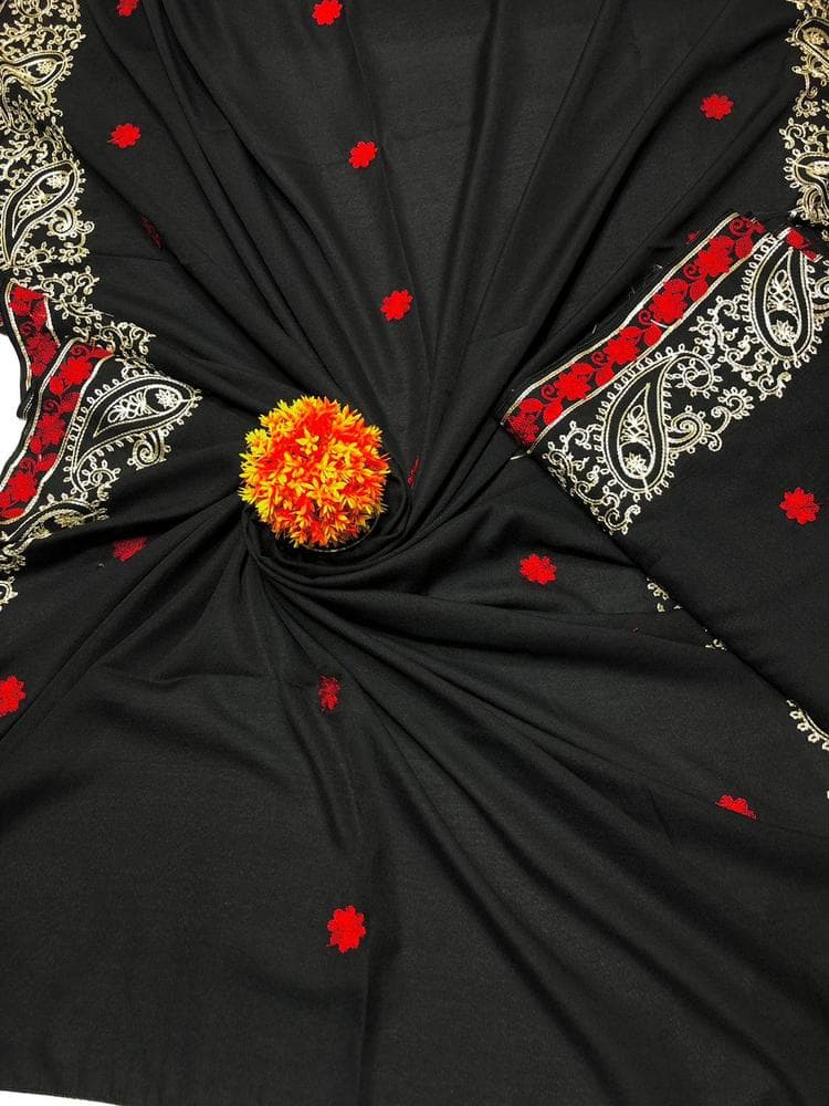 Swiss Lawn Shawl Red Gold Paisley Embroidery 2.5 Gazz