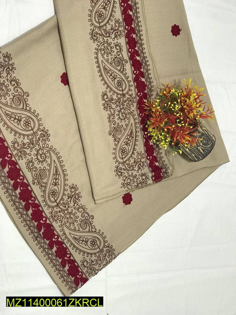 Swiss Shawl Beige Maroon Embroidered 2.5 Yard