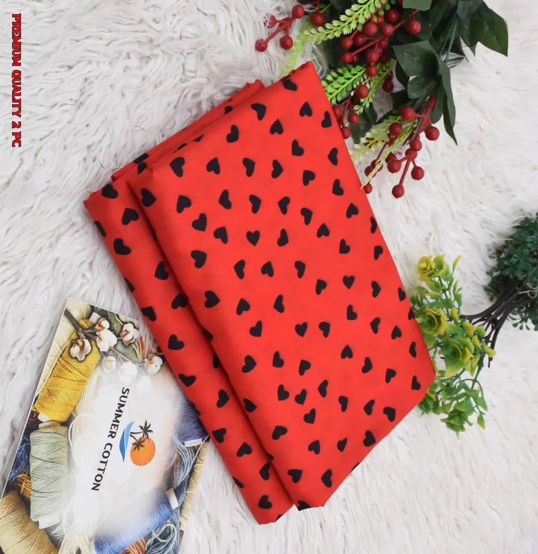 Red Printed Cotton Shirt & Trouser Set 2 Pcs