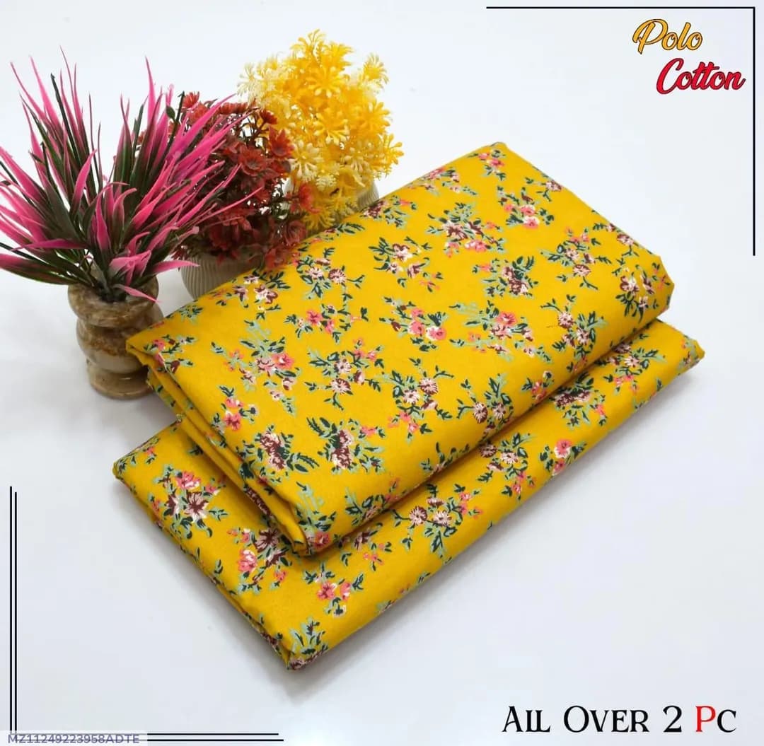 Yellow Floral Polo Cotton 2Pcs Shirt Trouser Set