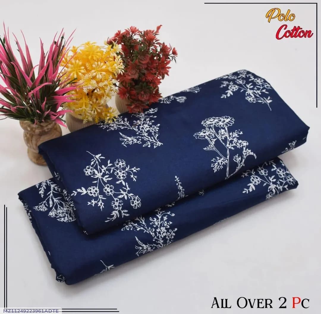 Blue Printed Polo Cotton 2Pc Shirt Trouser Set