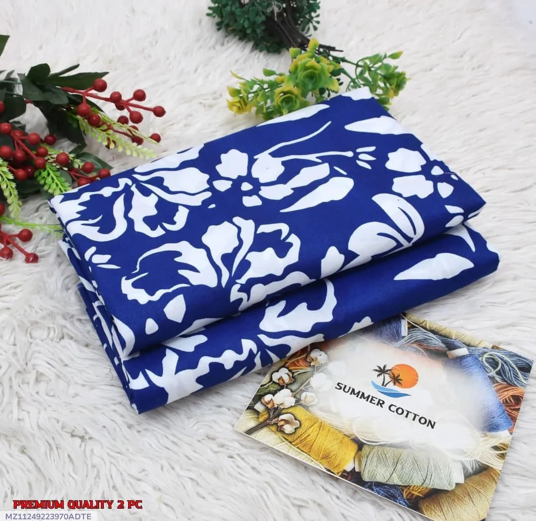 Blue Printed Polo Cotton 2Pcs Shirt Trouser Set