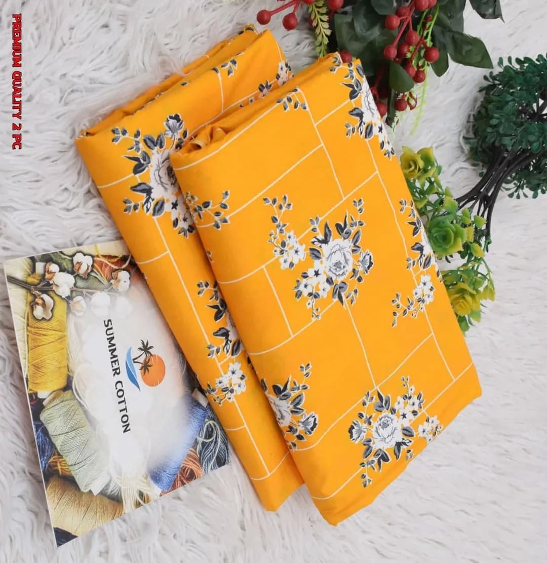Yellow Printed Cotton 2Pc Shirt Trouser Set