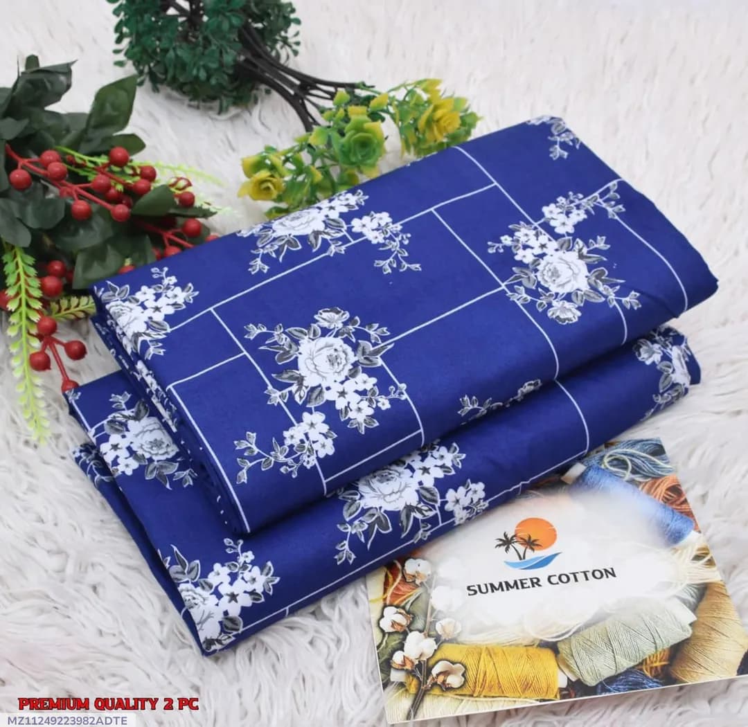 Blue Printed Polo Cotton 2Pcs Shirt Trouser Set
