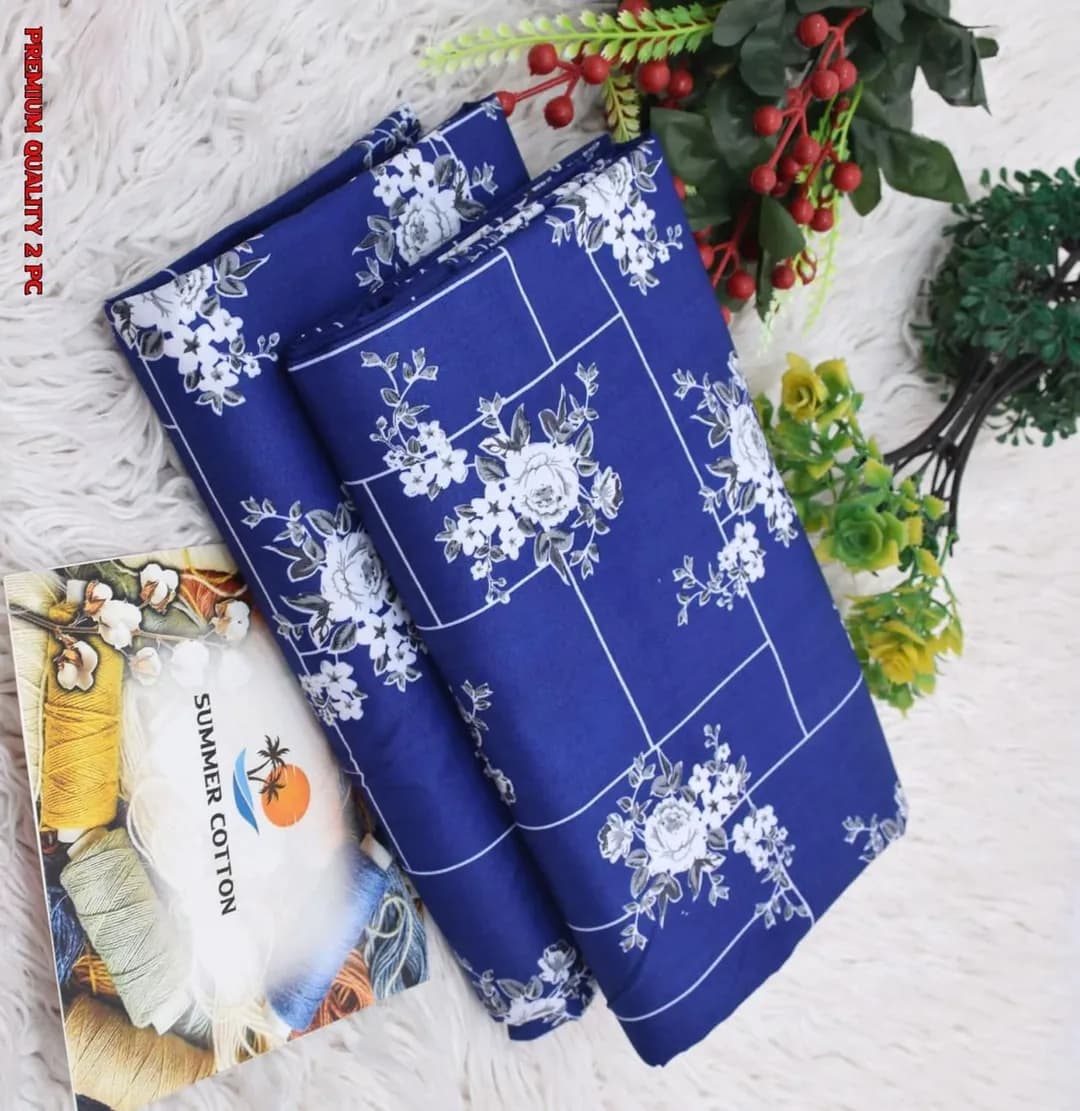 Blue Printed Polo Cotton 2Pcs Shirt Trouser Set