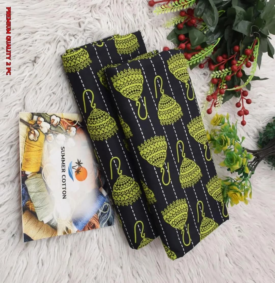 Women Printed Cotton Shirt Trouser Set Green 2 Pcs