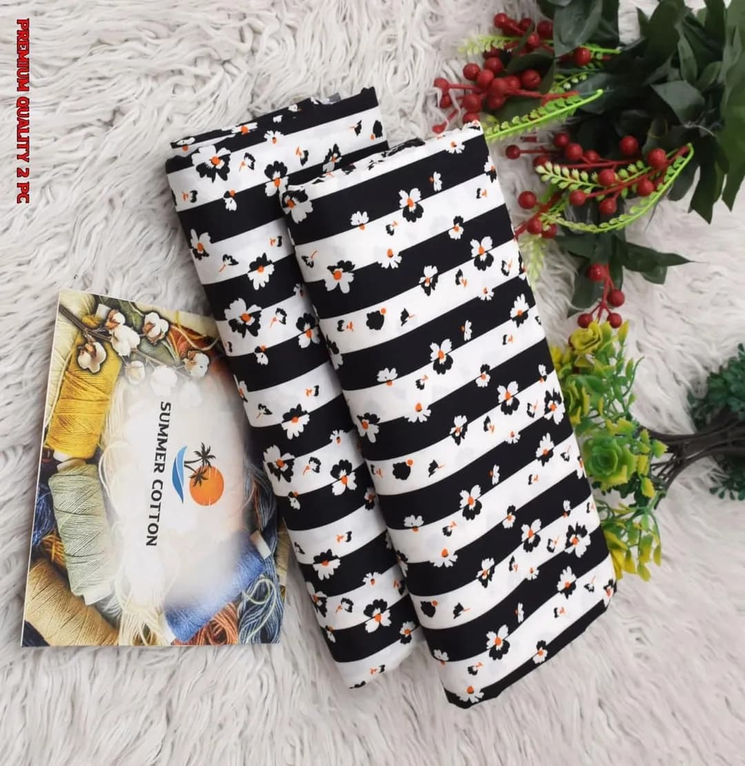 Summer Cotton Printed Shirt & Trouser Set Black 2 Pcs