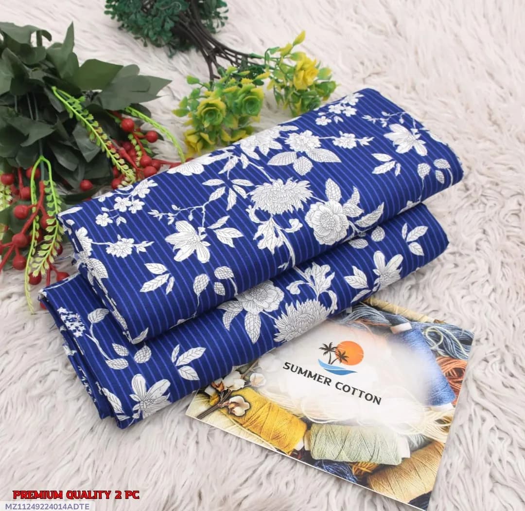 Blue Printed Polo Cotton 2Pcs Shirt Trouser Set