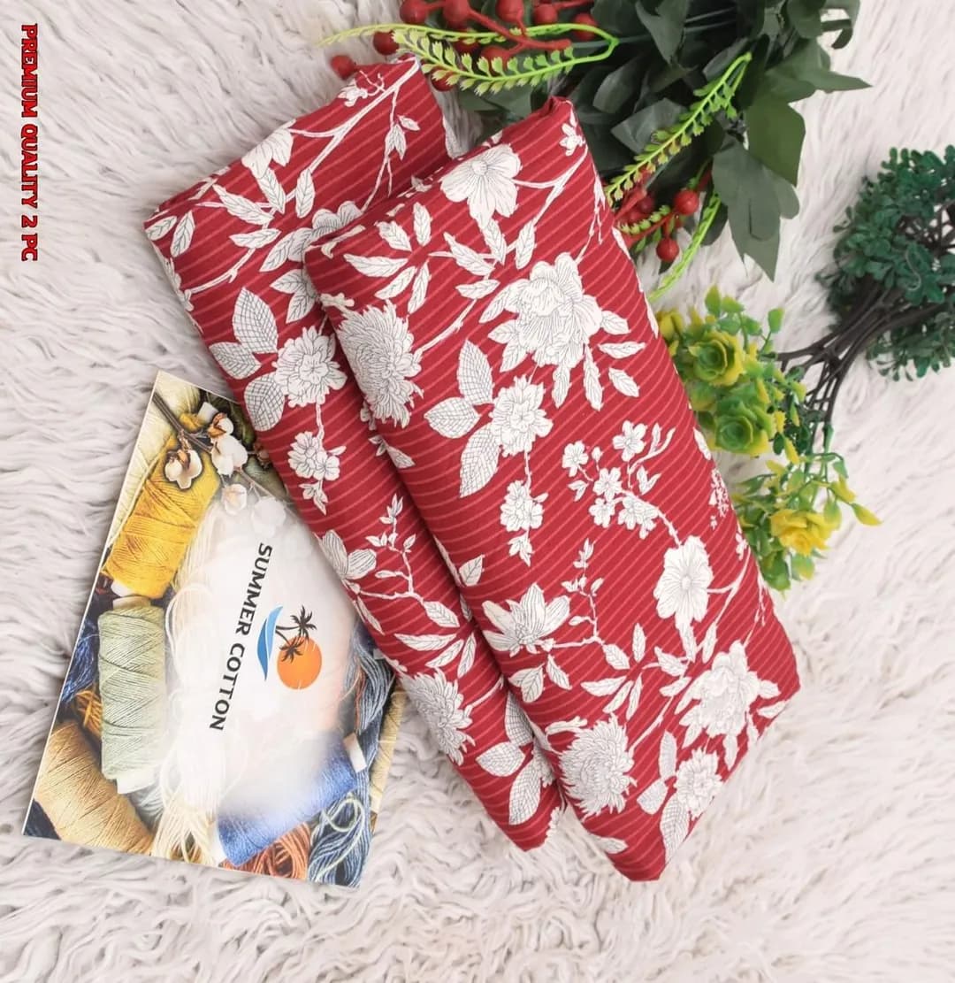 Red Printed Polo Cotton 2Pc Shirt Trouser Set