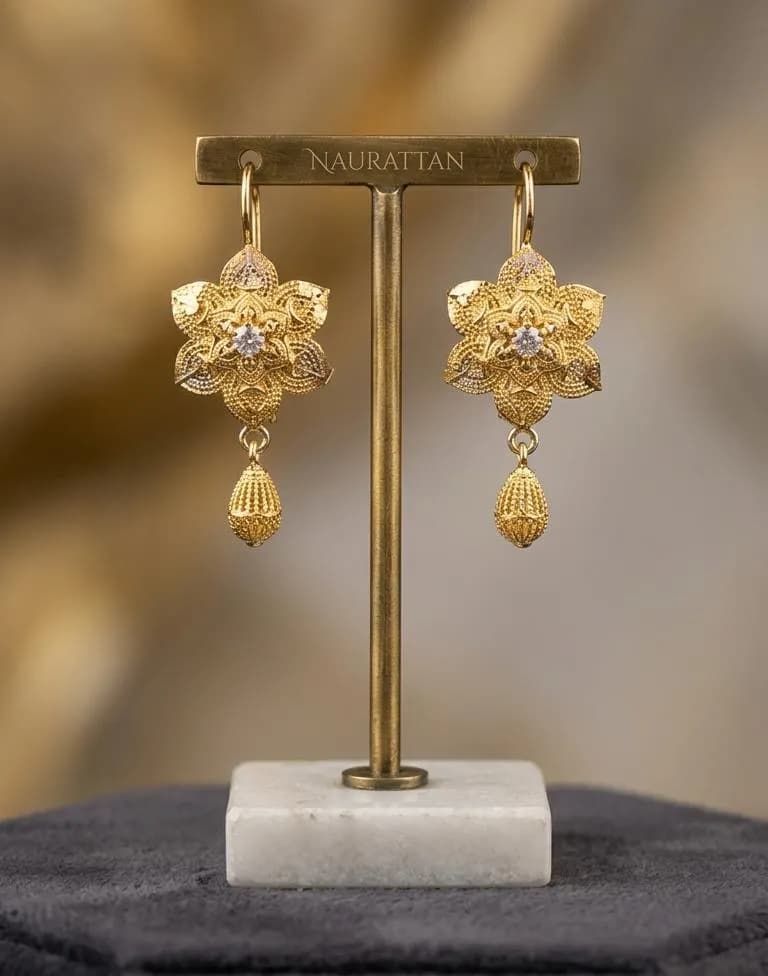 Golden Floral Earrings for Women, Gold Plated, Durable, Elegant Design