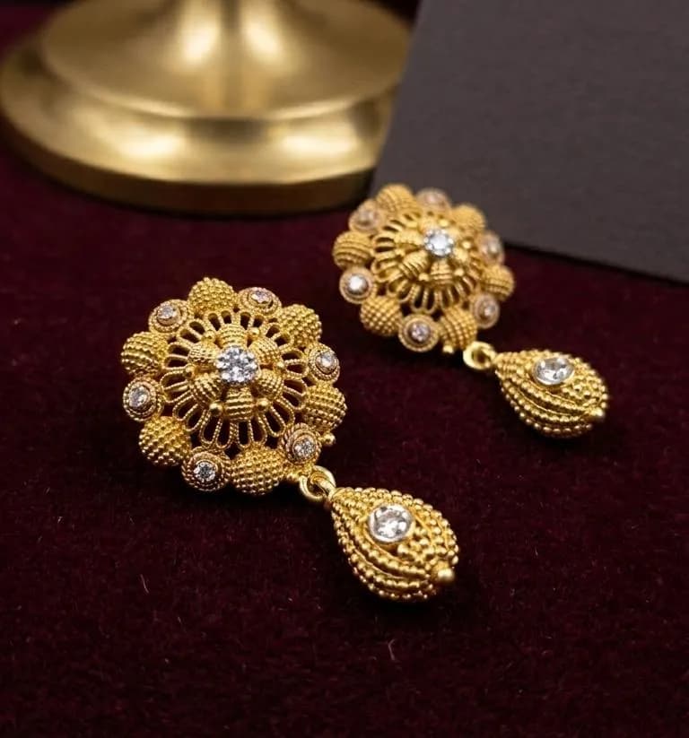 Golden Floral Earrings for Women, Gold Plated, Easy Wear