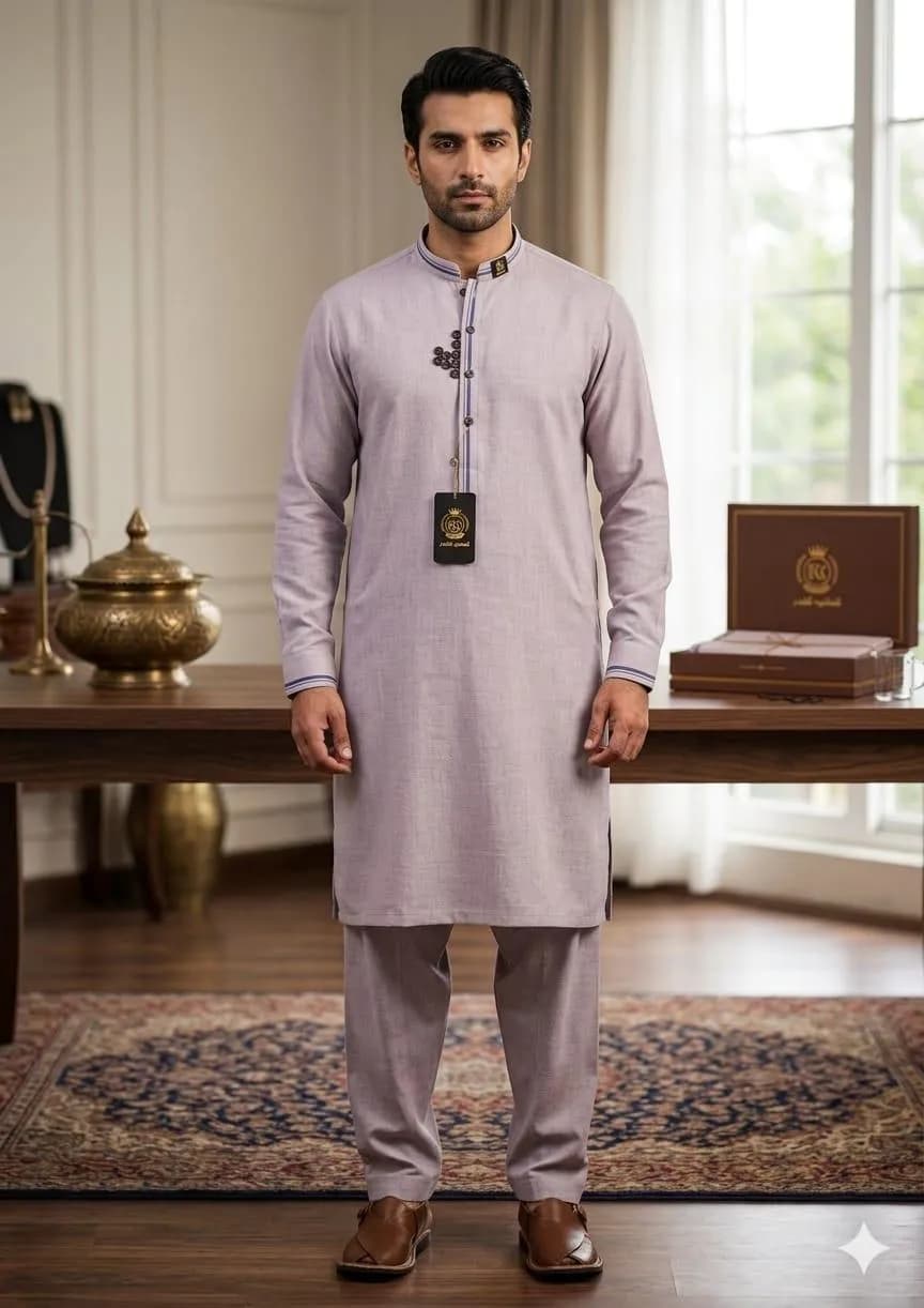Lilac Khaddar 3.5m Suit for Men Summer