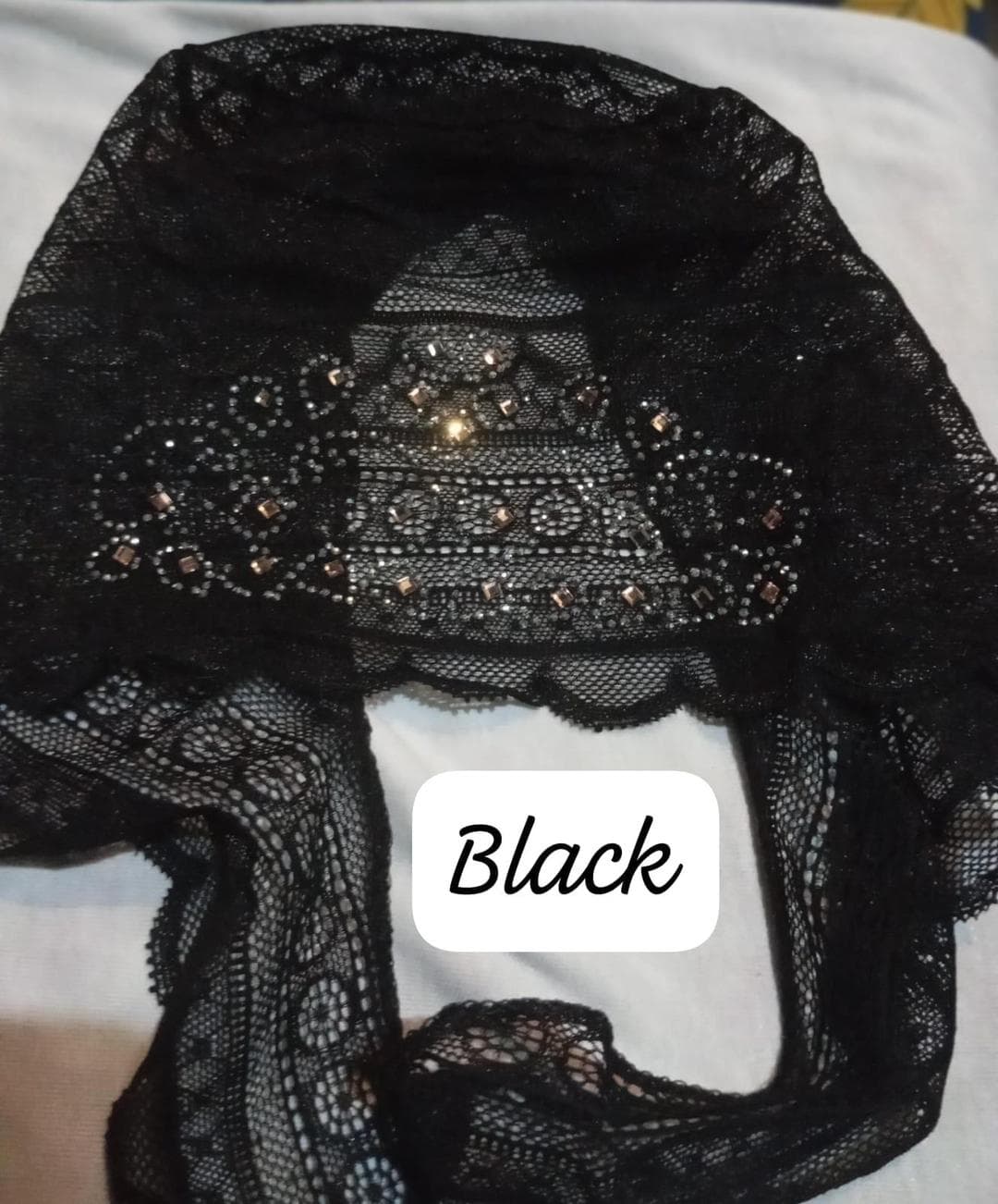Black Net Rhinestone Hijab Cap for Women